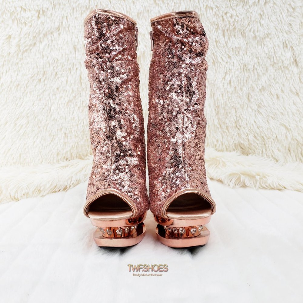 Blondie 1008 Rose Gold Sequin Slouch Shaft Platform Ankle Boots - Picture 10 of 14